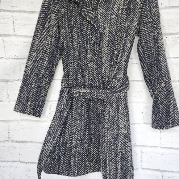 Zara Basic Women's Gray Textured Tweed Full Zip Lined Hooded Coat Size Small - Picture 3 of 15